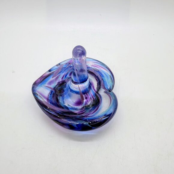 Purple Blue Swirl Glass Eye Studio Hand-Blown Glass Heart Ring Holder Seattle 3" - Picture 3 of 15